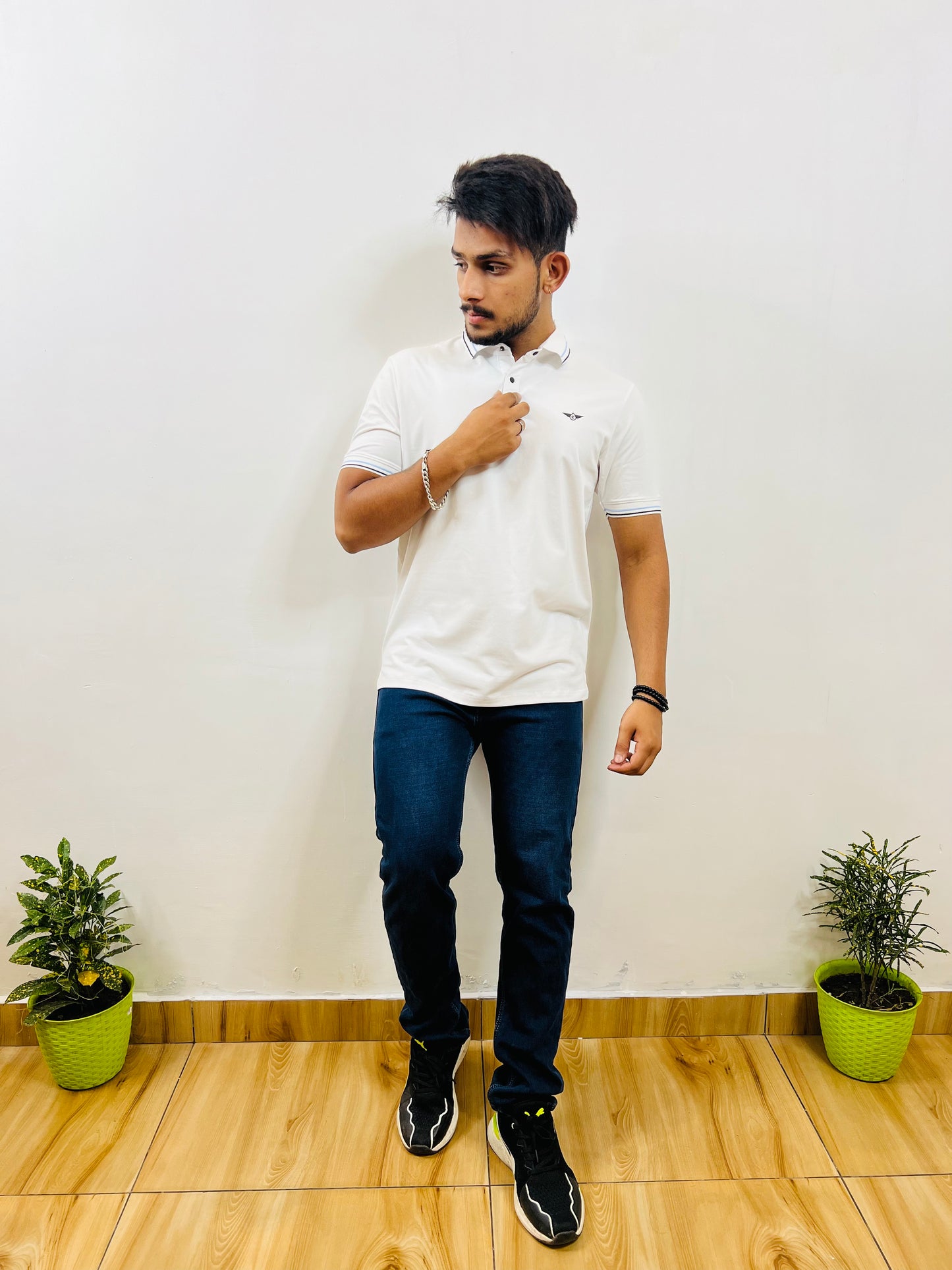 White- Blue Black Striped T-shirt (6001E) - CIVIES