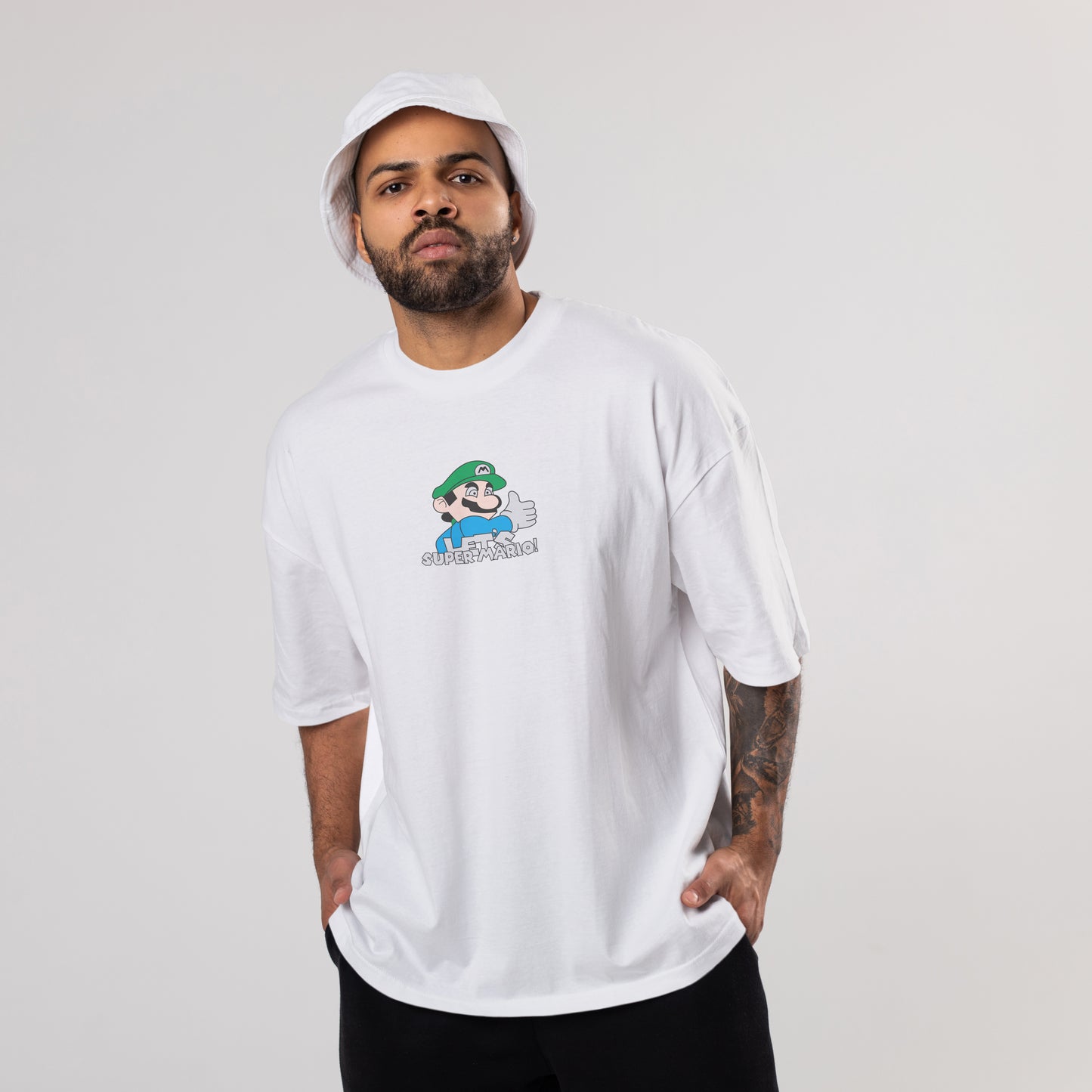 Colorful MARIO Oversized T-Shirts: White: Clean Minimalist Chic - CIVIES