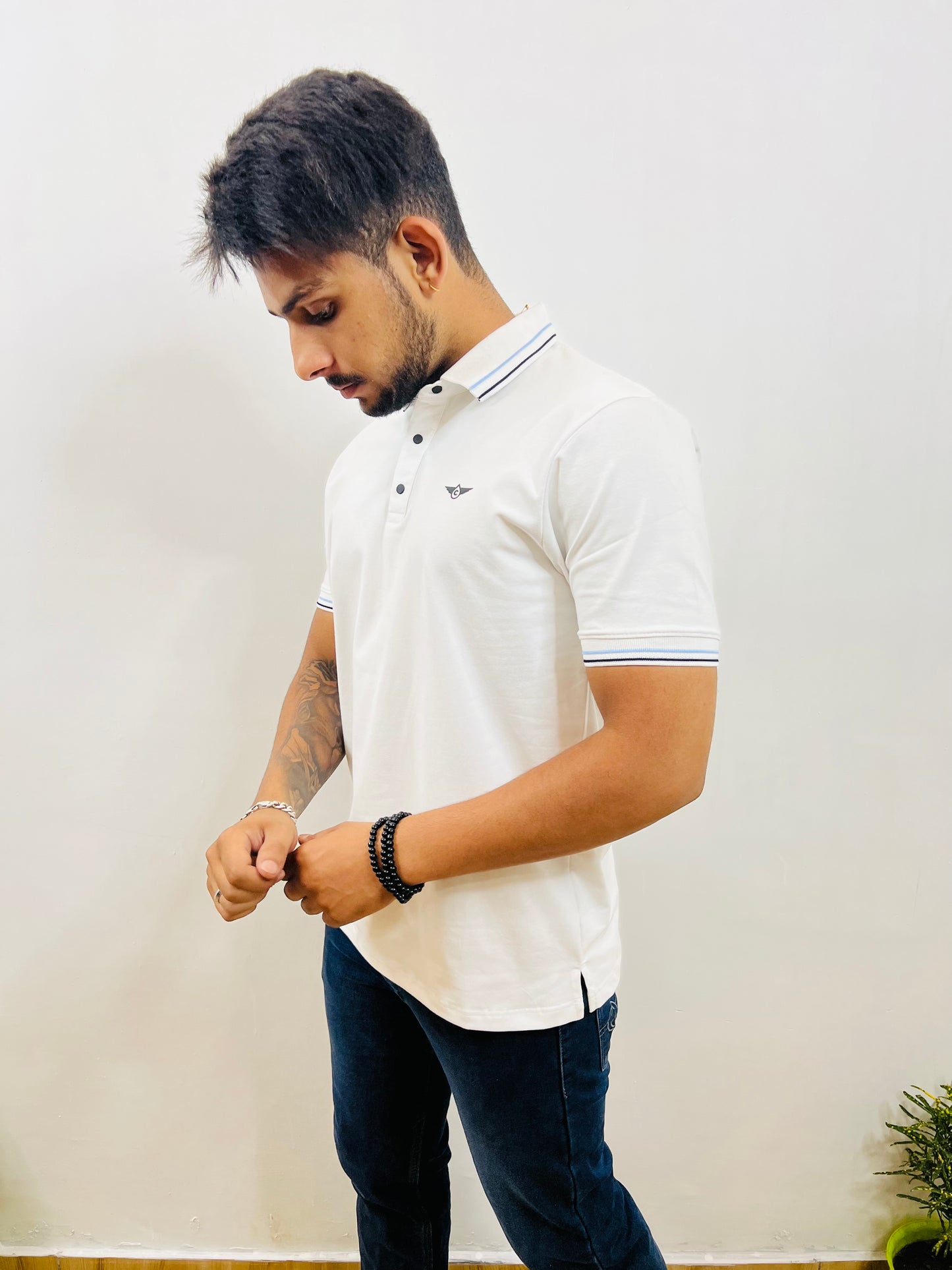 White- Blue Black Striped T-shirt (6001E) - CIVIES