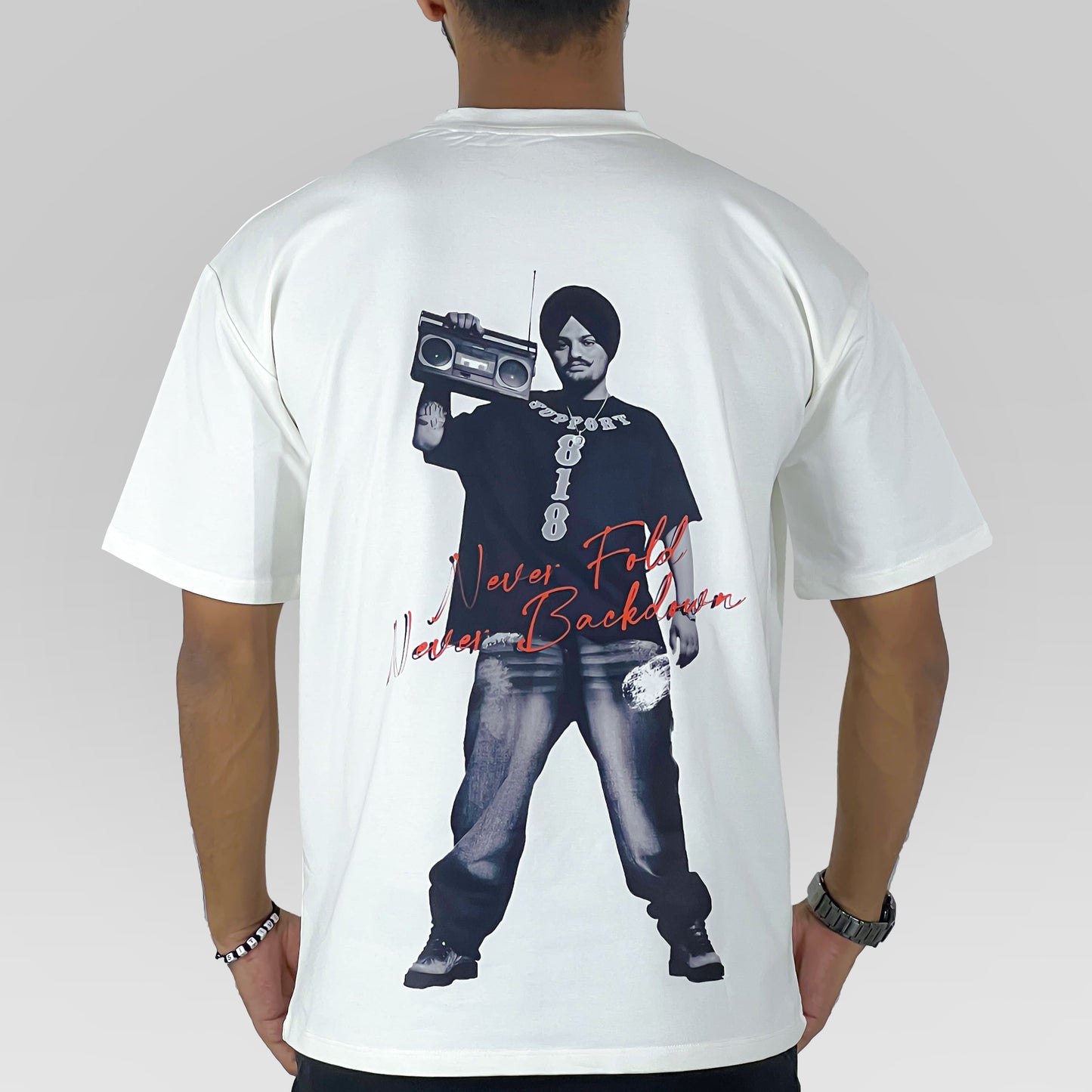 Sidhu Moosewala Never Fold Never Back Down Oversized T-Shirt - CIVIES