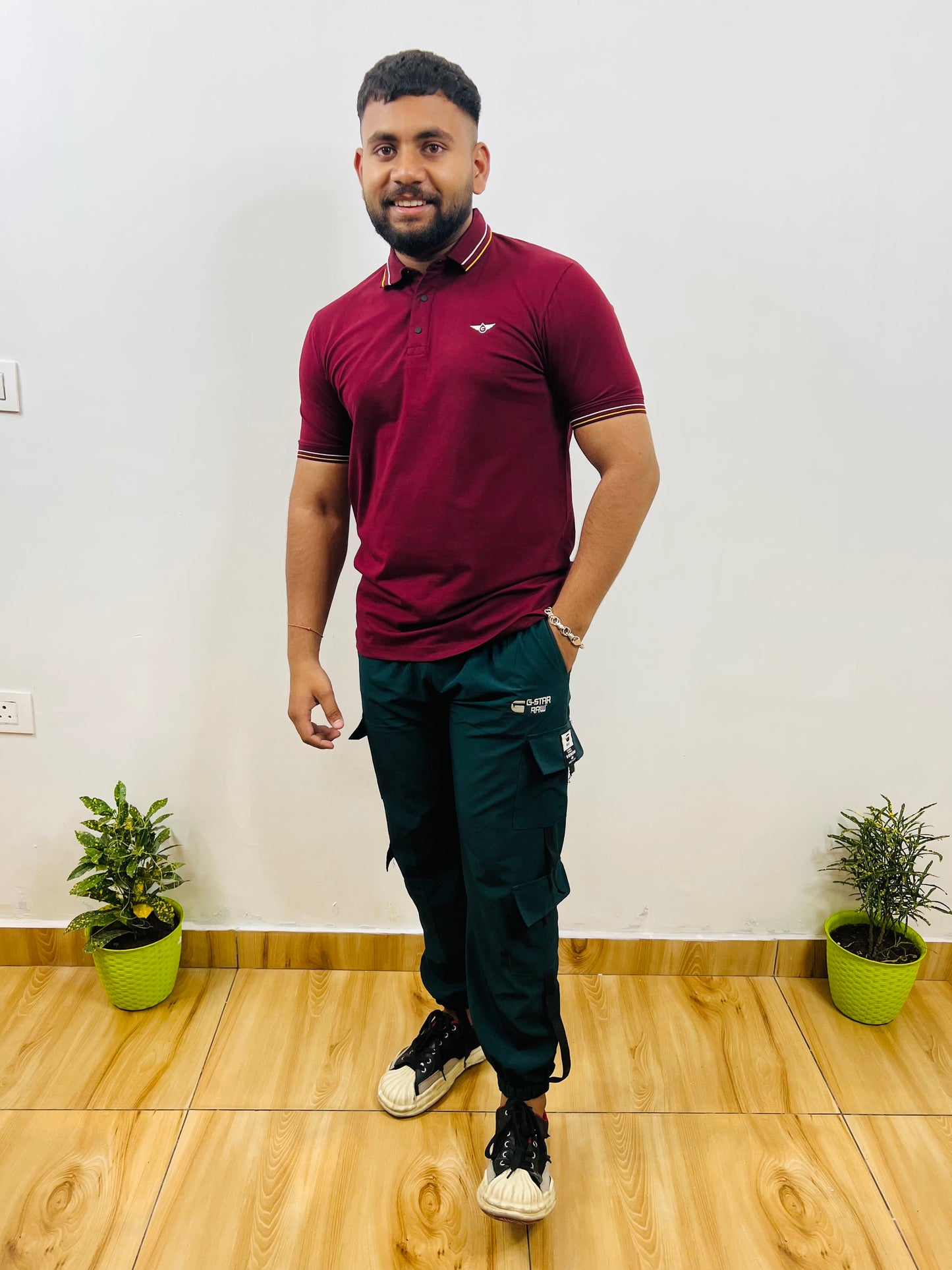 Maroon- Yellow Striped T-shirt (6001H) - CIVIES