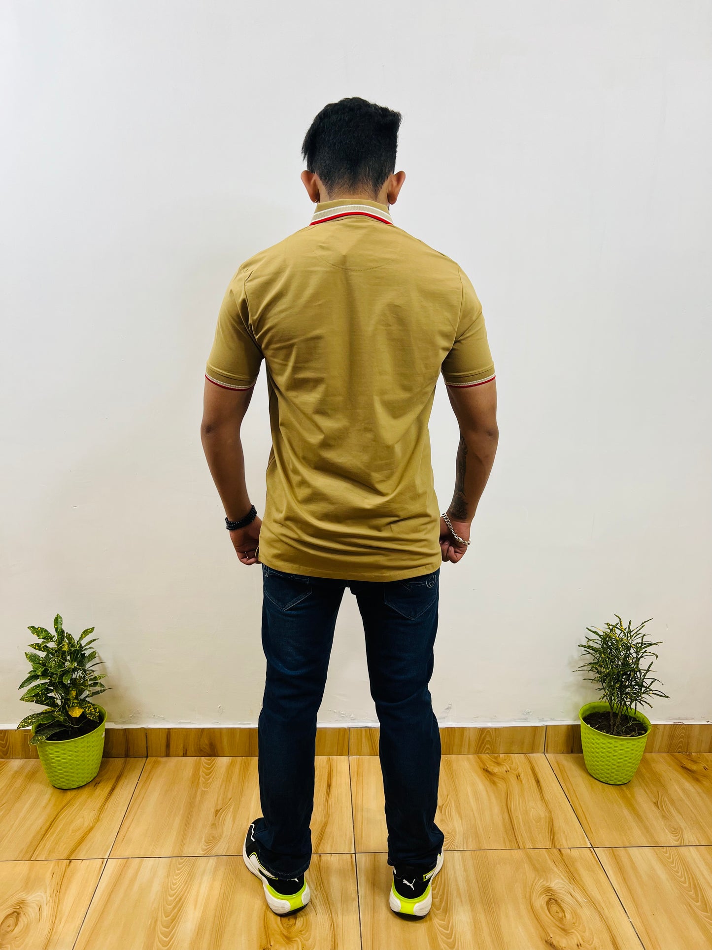 Dark Khakhi- Red White Striped T-shirt (6001i) - CIVIES