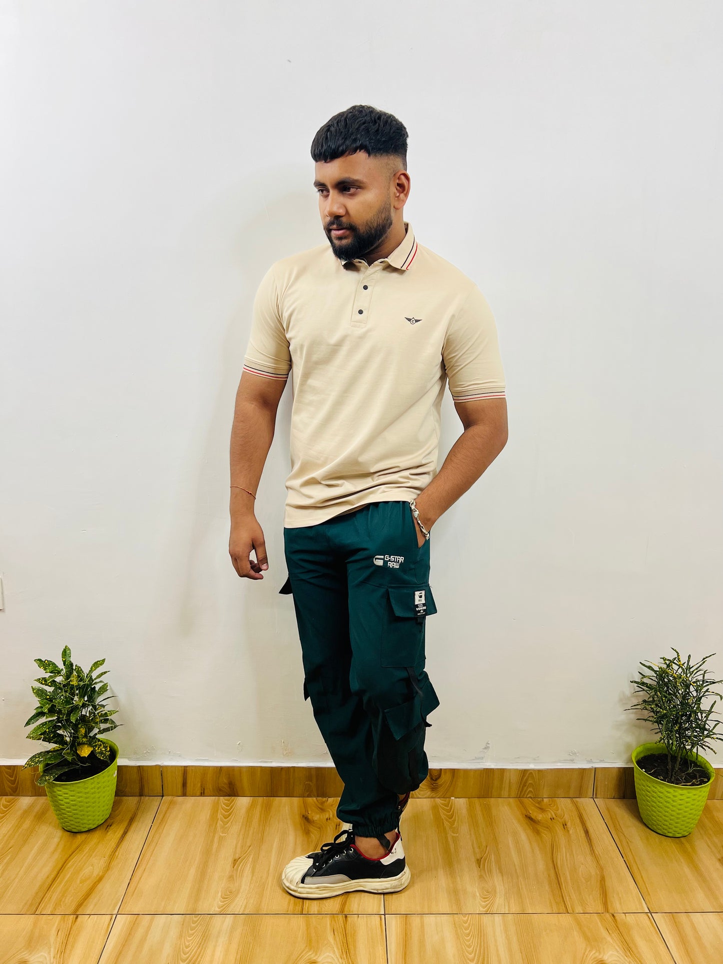 Light Khakhi- Red Black Striped T-shirt (6001F) - CIVIES