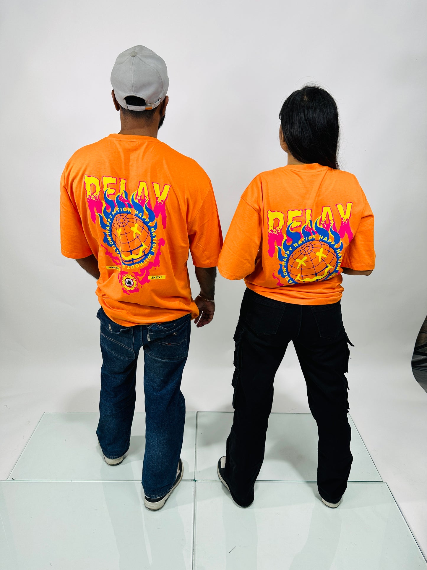 Orange Printed Oversized T-Shirts - CIVIES