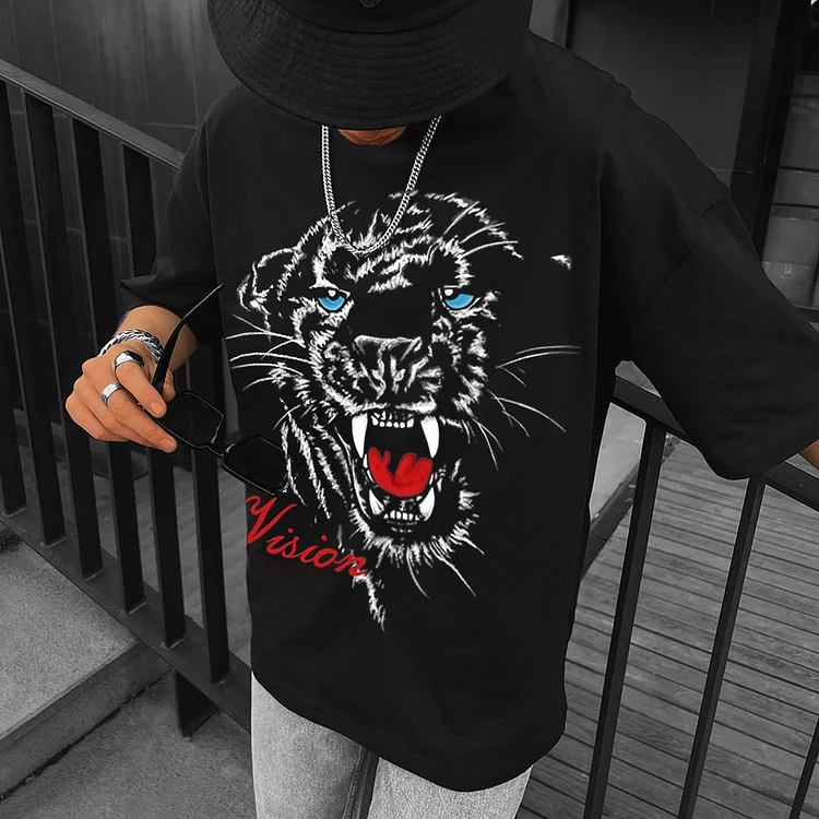 Black Lion Printed Oversized T-Shirts - CIVIES