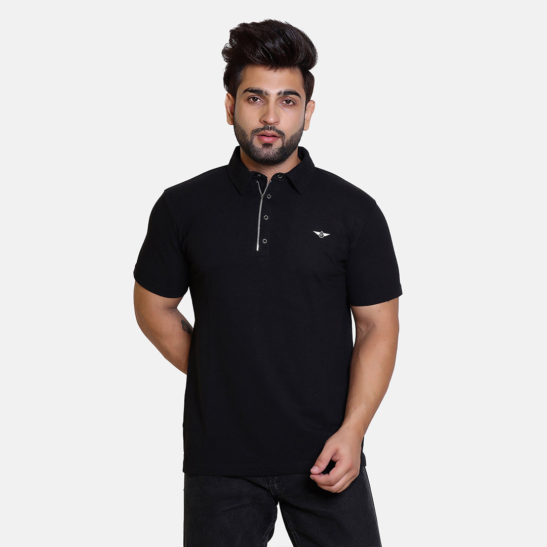 Black Smart Zipper Polo