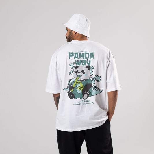 Colorful PANDA Oversized T-Shirts: White: Clean Minimalist Chic