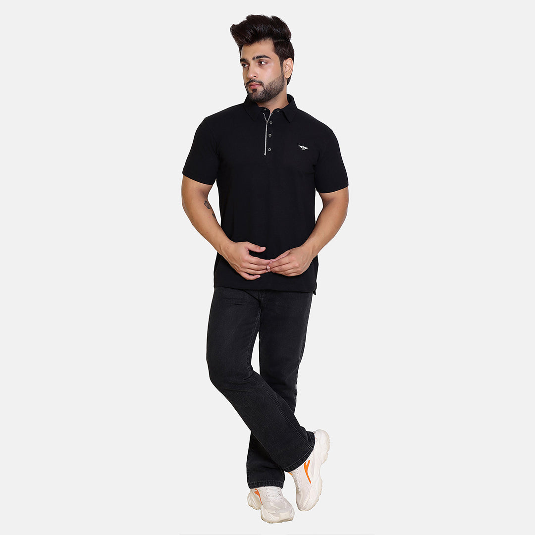 Black Smart Zipper Polo