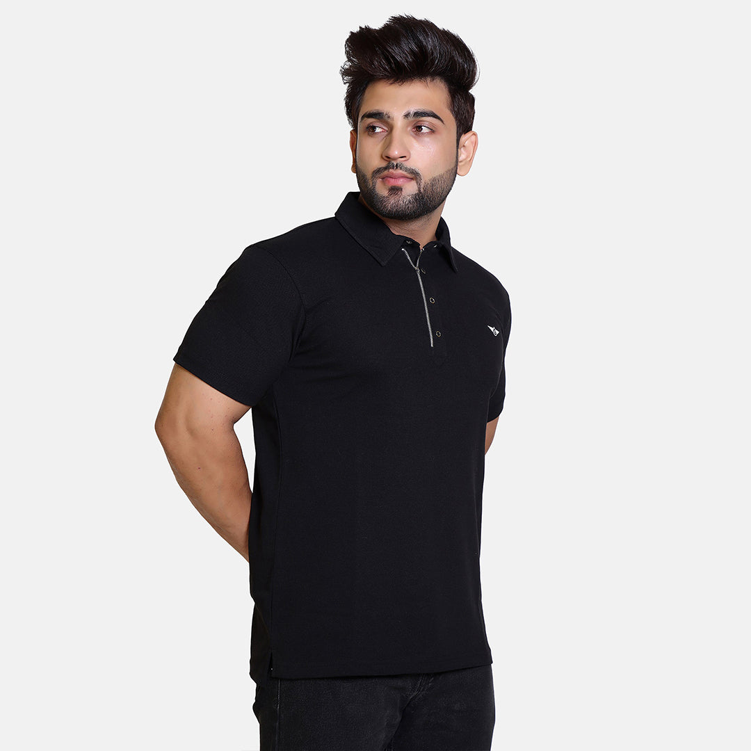 Black Smart Zipper Polo