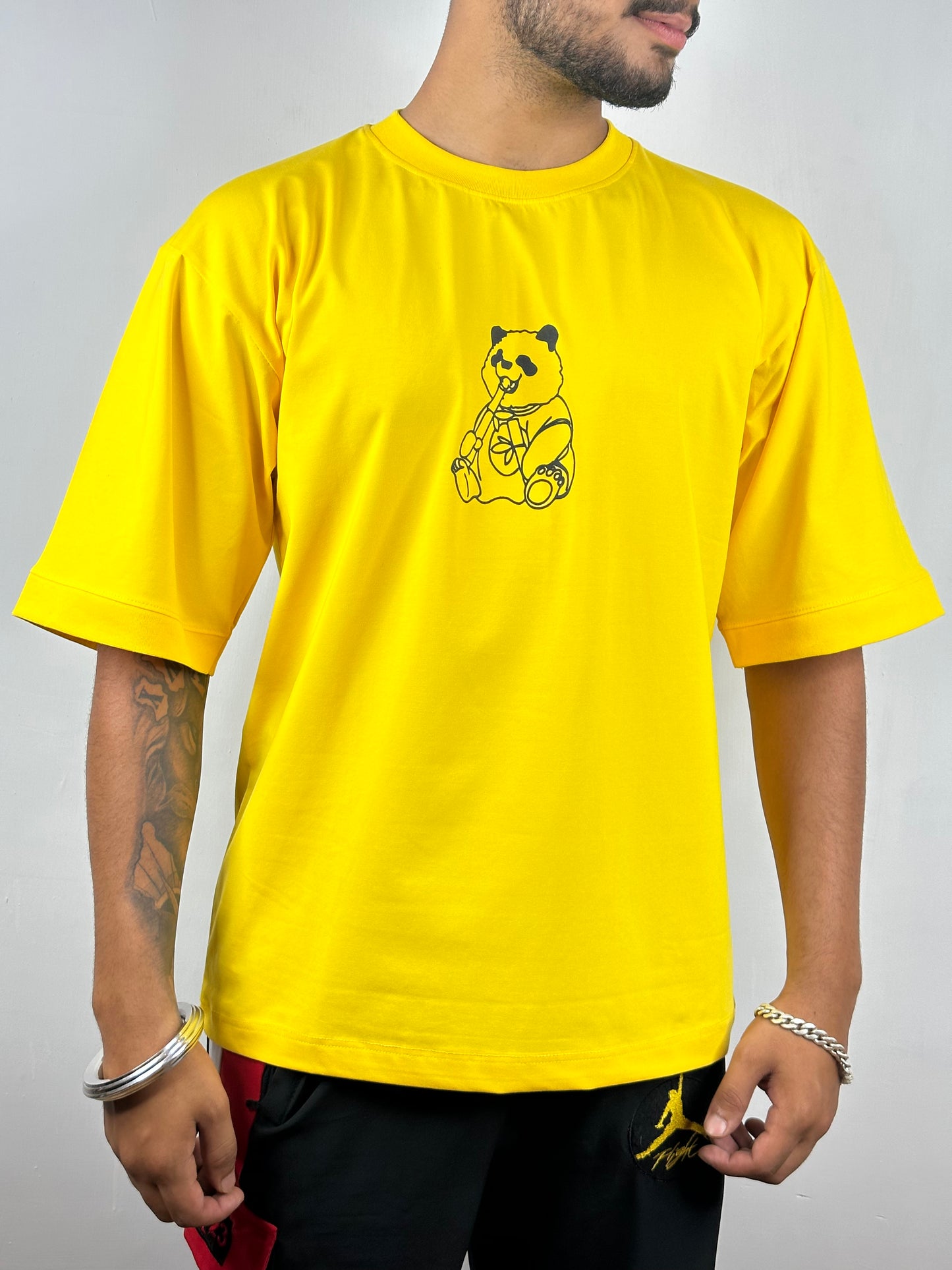 Colorful PANDA Oversized T-Shirts: Yellow: Sunny Retro Fun