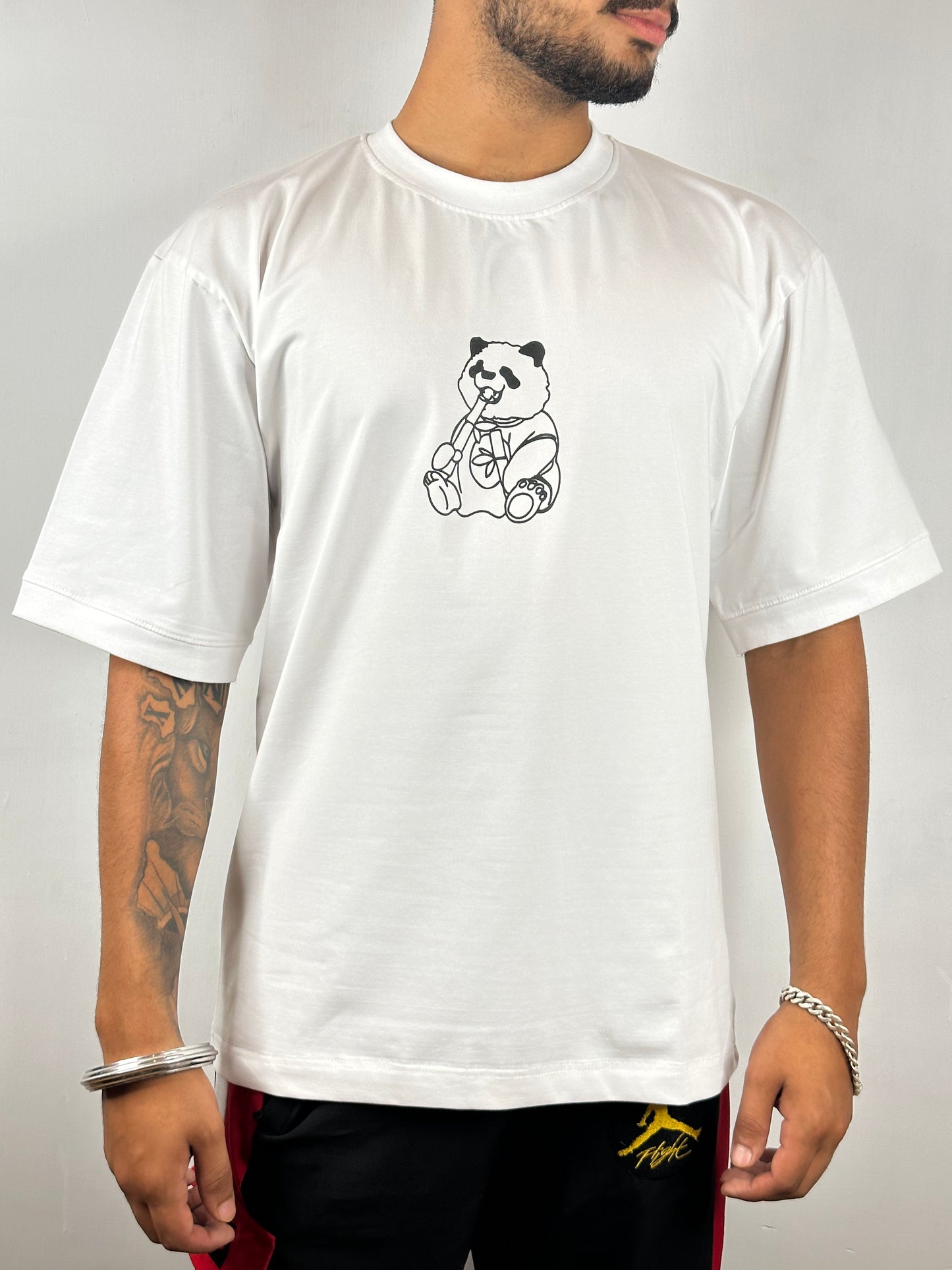 Colorful PANDA Oversized T-Shirts: White: Clean Minimalist Chic