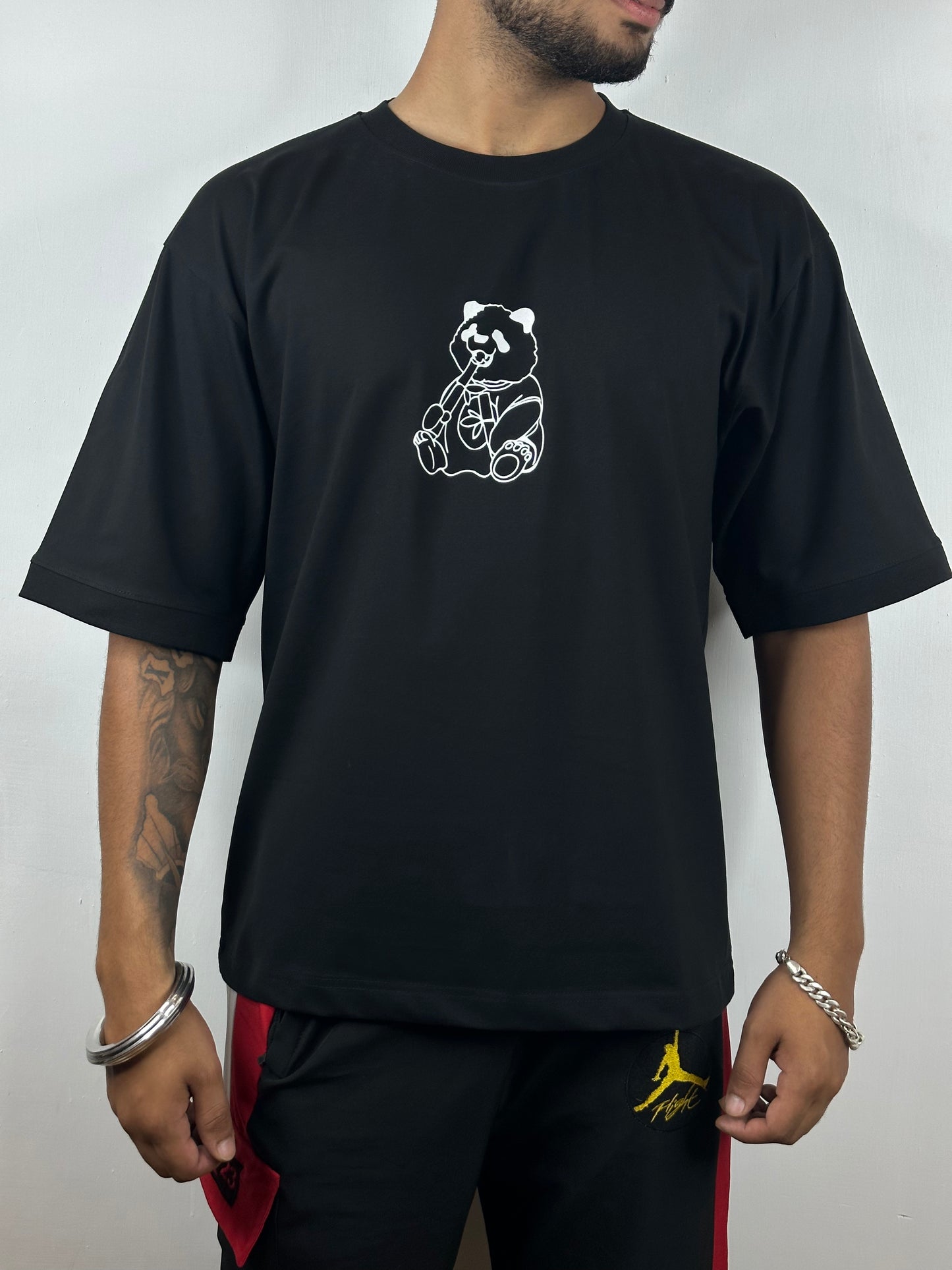 Colorful PANDA Oversized T-Shirts: Black: Sleek Monochrome Edge