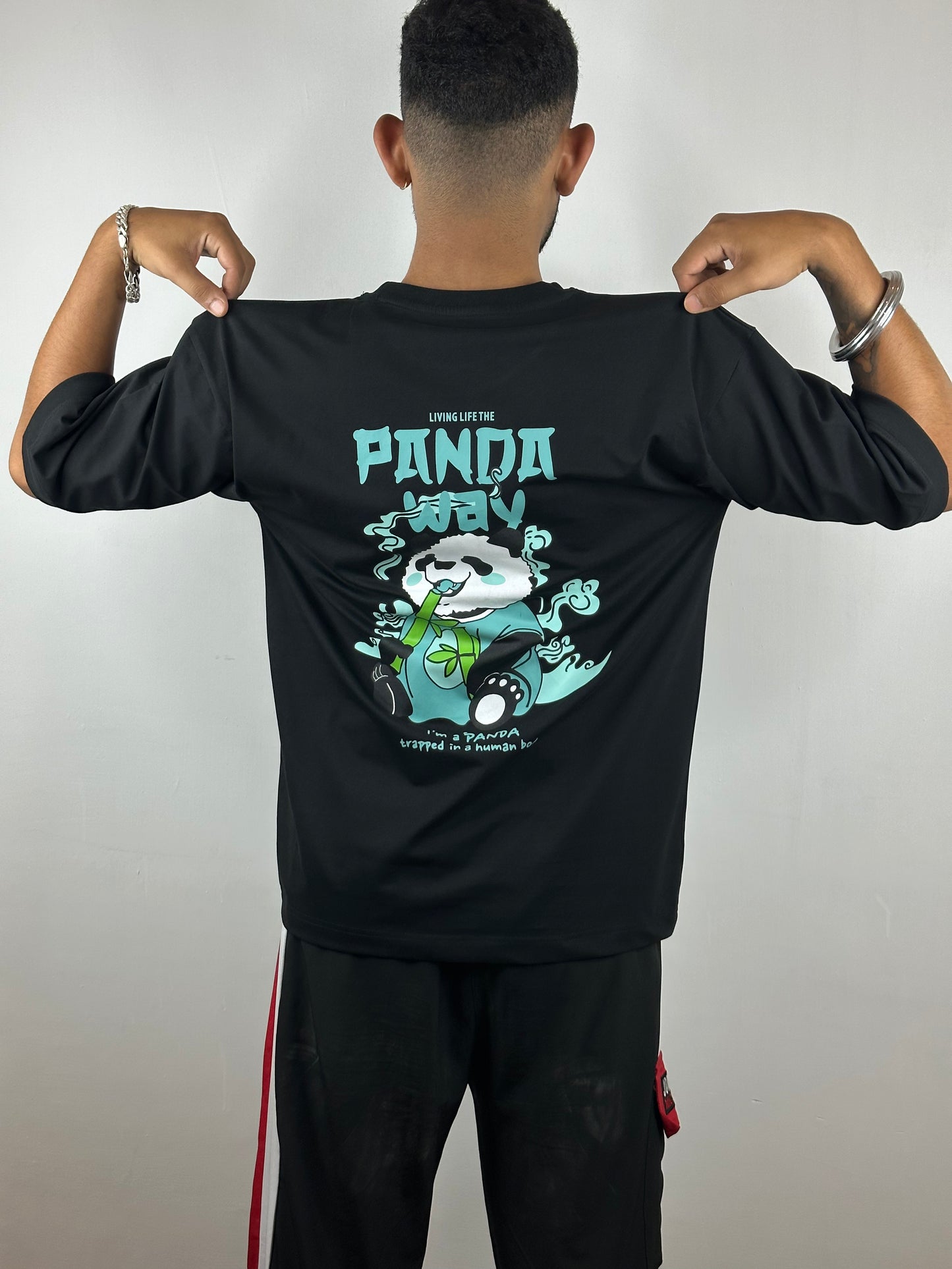 Colorful PANDA Oversized T-Shirts: Black: Sleek Monochrome Edge